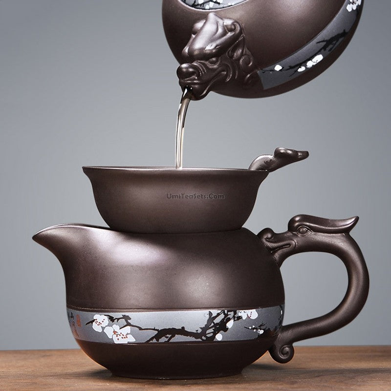 Premium Yixing Purple Clay Tea Set with Winter Plum Design - Authentic Chinese Teapot for Gongfu Tea Ceremony, Perfect for Home, Office & Gift Giving