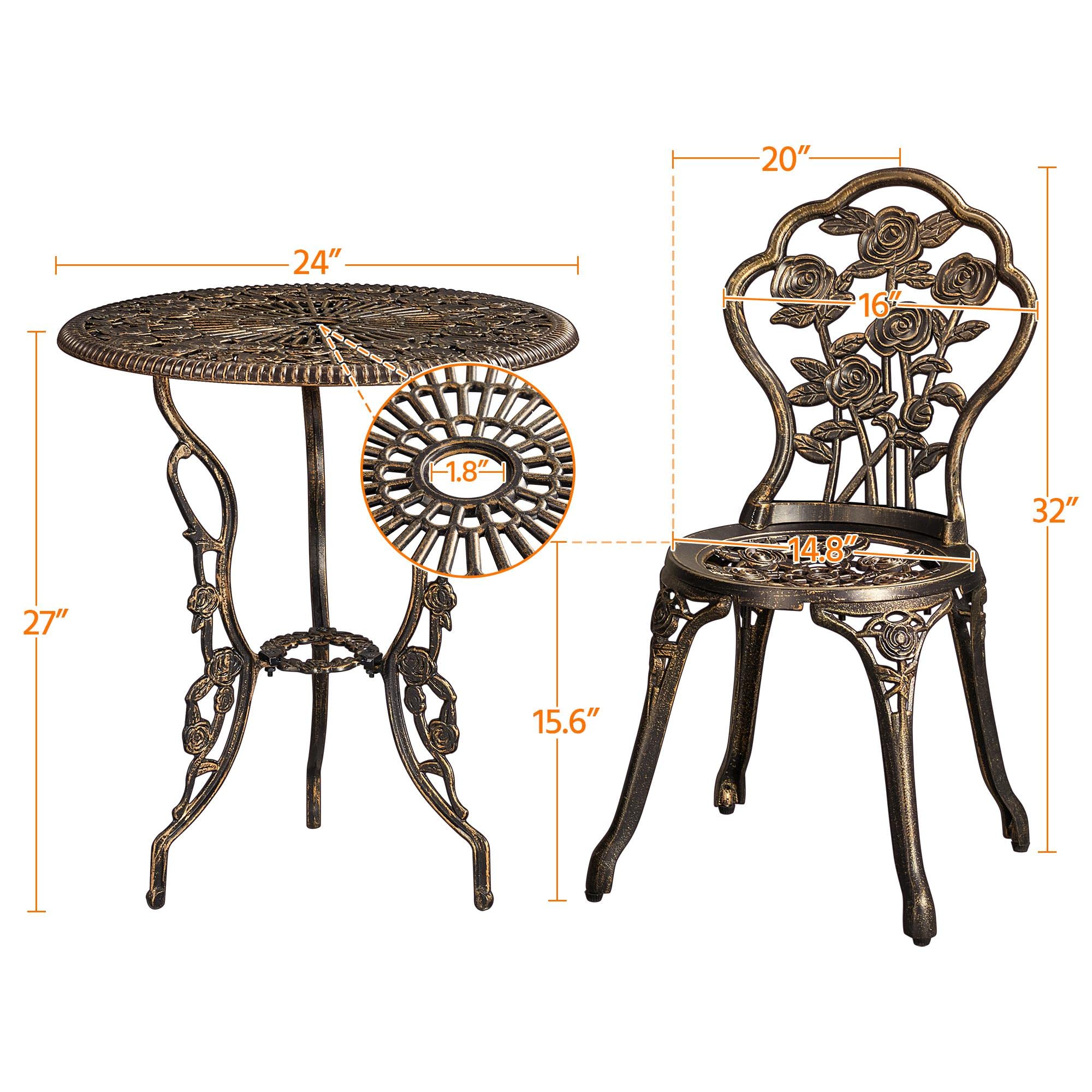 Topeakmart 3-Piece Outdoor Patio Bistro Table Set in Antique Bronze Rose - Durable Cast Aluminum Garden Furniture with Umbrella Hole for Porch, Backyard & Outdoor Dining | Perfect for Entertaining, Relaxing & Summer BBQs