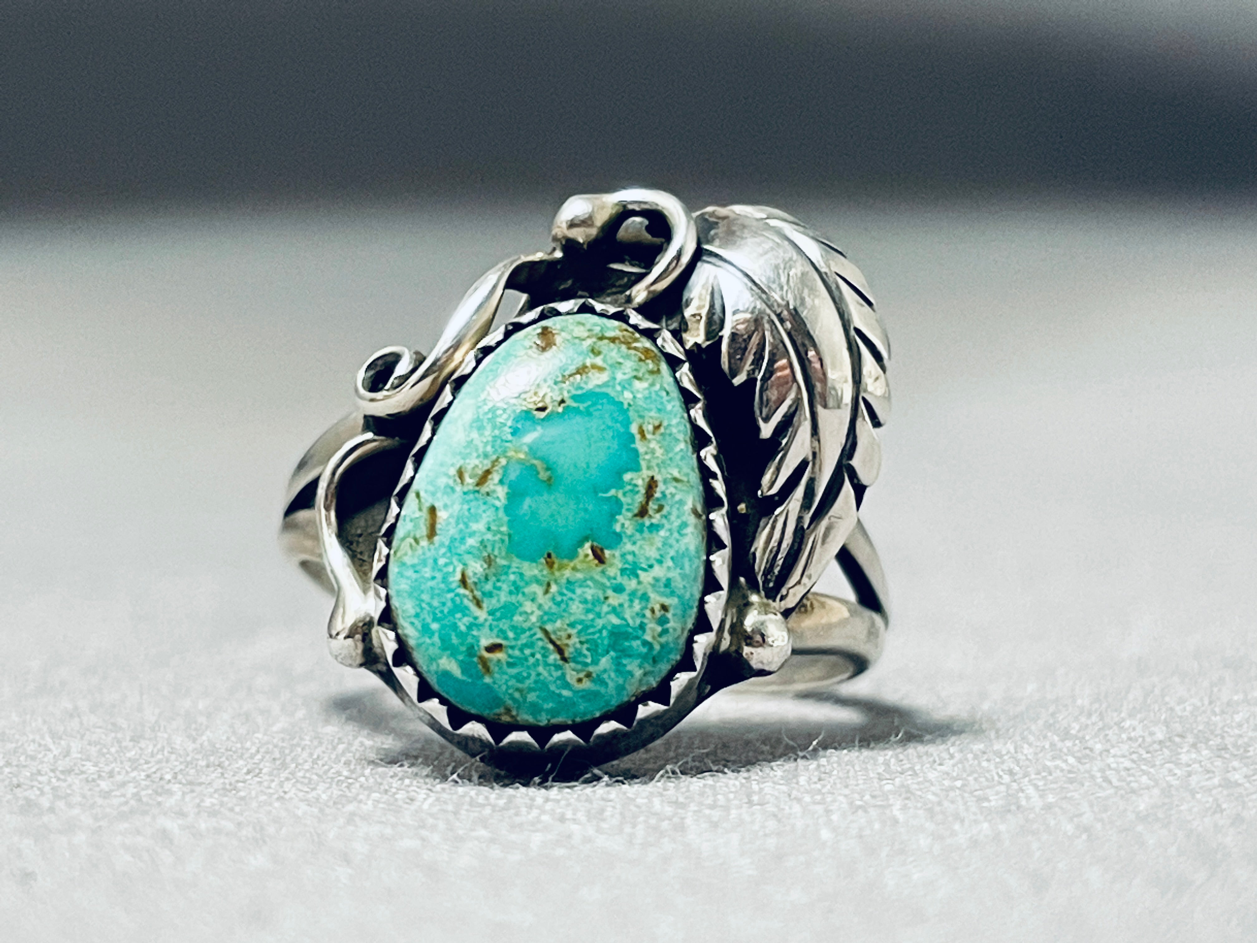 Hand Carved Vintage Native American Navajo Green Turquoise Sterling Silver Ring | Authentic Southwest Jewelry for Women & Men | Perfect for Weddings, Gifts & Boho Fashion