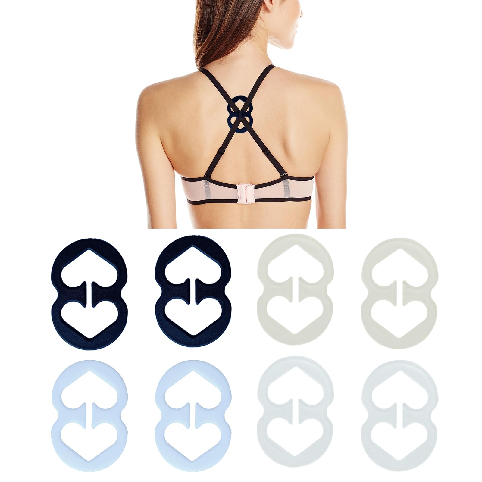 8 Pcs Bra Strap Clips - Non-Slip Back Strap Holders for Cleavage Control & Support | Conceal Straps for Women (Black, White, Nude) | Perfect for Tank Tops, Dresses & Everyday Comfort