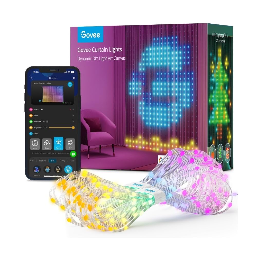 Govee Smart WiFi & Bluetooth LED Curtain Lights - Color Changing RGBIC Lights with App Control, Voice Assistant & Timer for Bedroom, Party, Christmas, Wedding Decorations
