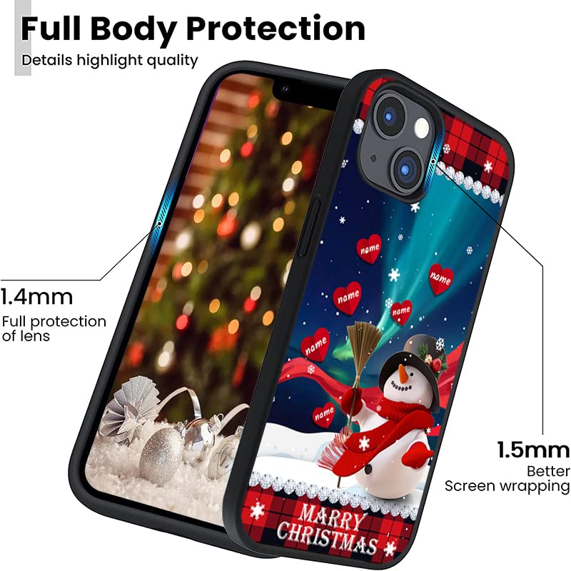 Personalized Snowman Family Christmas Phone Case - Custom Name & Red Plaid Design for iPhone 15/14/13/12/11 Pro Max/XS/XR/8 Plus & Samsung Galaxy S23/S22/S21/S20 FE/Note 20 Ultra/A14/A54/A53/A03S - Perfect Holiday Gift for Family & Friends