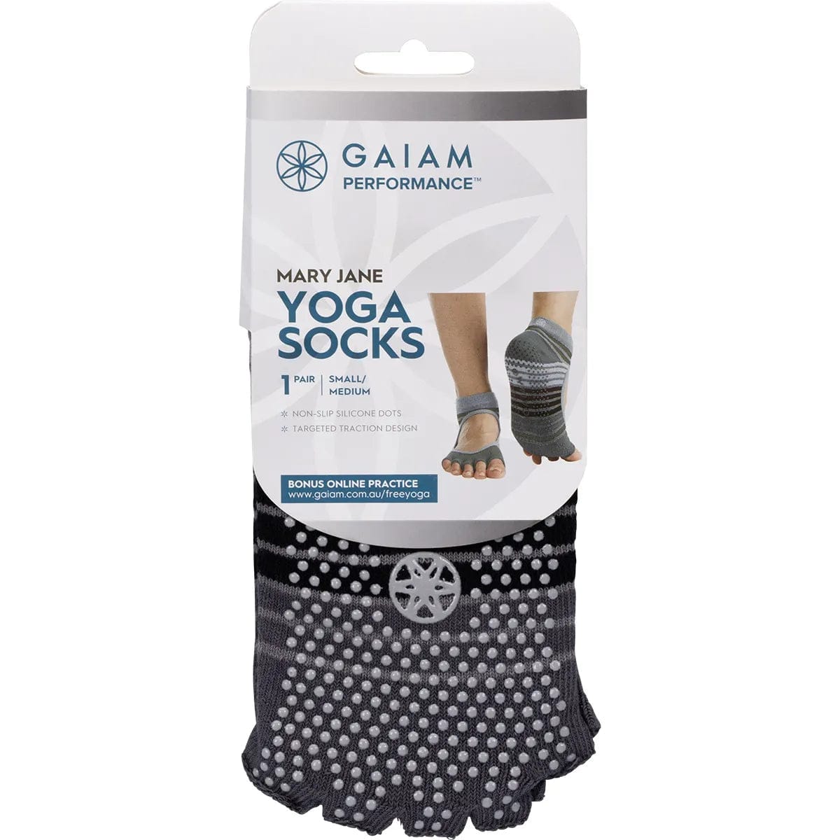 GAIAM Mary Jane Grippy Yoga Socks for Women - Non-Slip Workout Socks with Toe Separation - Small/Medium - Perfect for Yoga, Pilates & Barre Classes