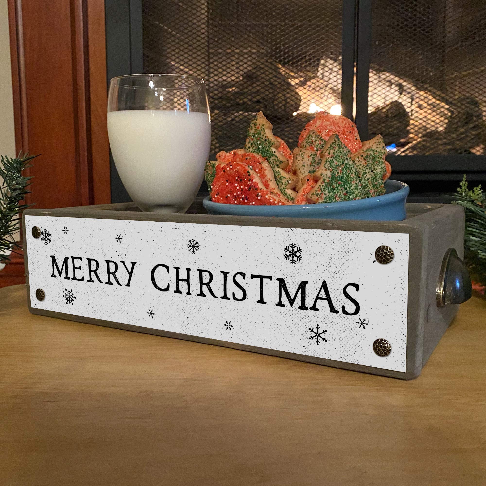 ANVEVO Merry Christmas Wooden Storage Box - Rustic Farmhouse Home Decor with Funny Sayings | Holiday Decoration, Gift Box & Organizer for Christmas Tree Ornaments