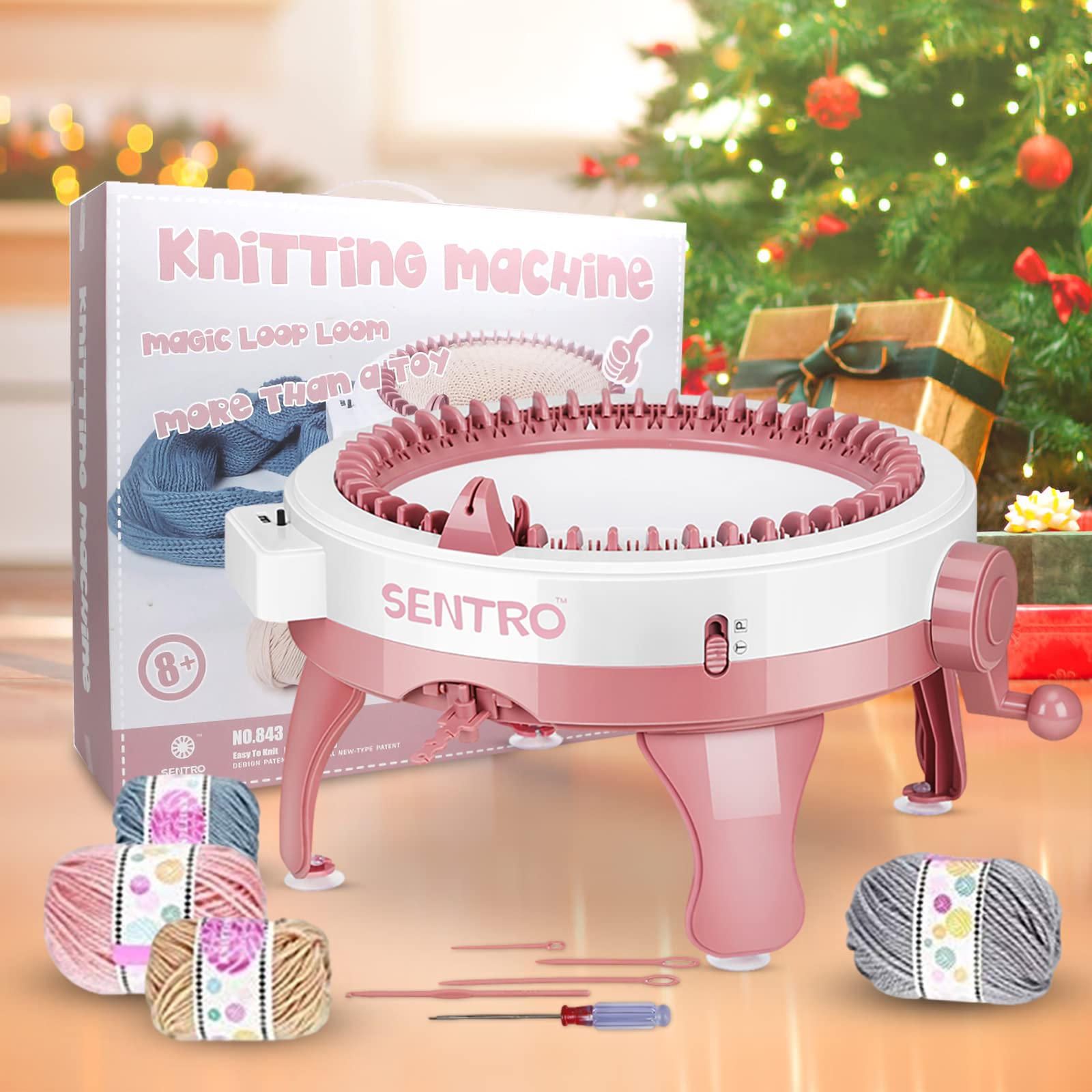 48 Needle Smart Knitting Loom Machine with Row Counter - Rotating Double Knit Loom Kit for Adults & Kids (Includes Wool Yarn) - Perfect for DIY Scarves, Hats & Home Crafts