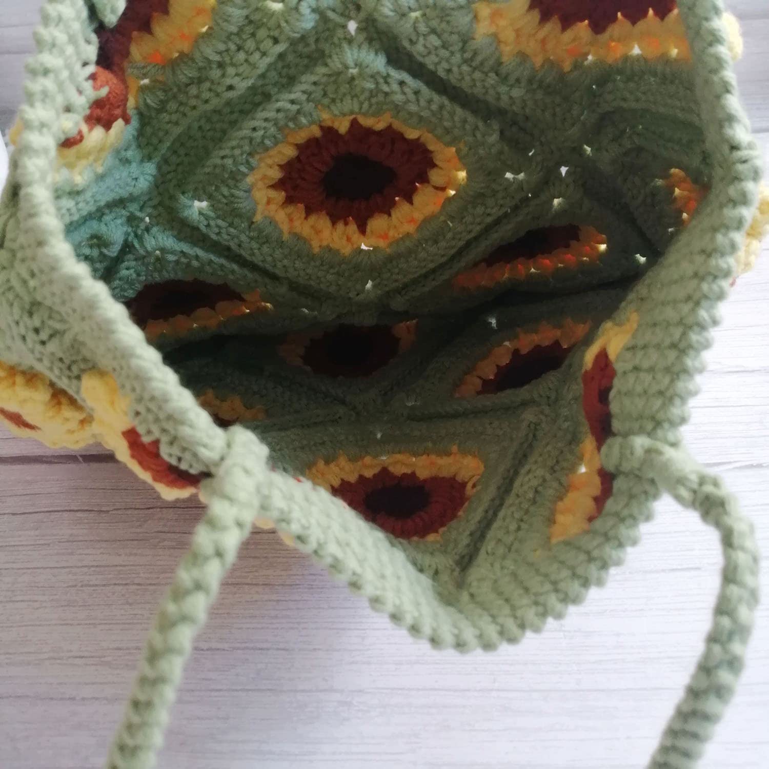 Handmade Crochet Granny Square Shoulder Bag - Sunflower Knit Purse for Women & Girls - Boho Chic Shopping Tote - Perfect for Beach, Market & Everyday Use