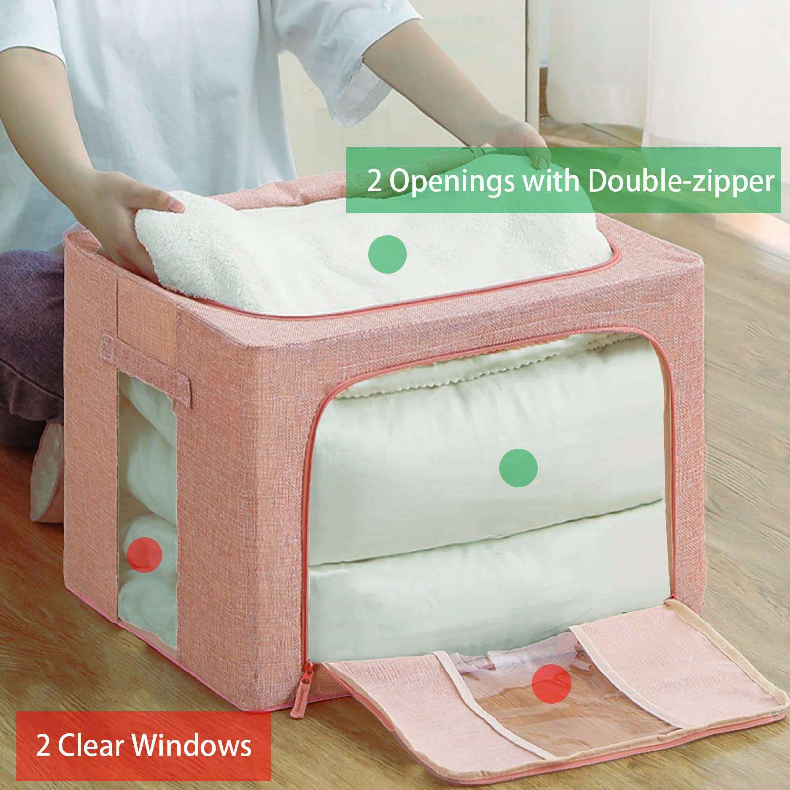 100L Large Cloth Storage Box - Closet Organizer for Clothes, Blankets & Seasonal Items | Space-Saving Wardrobe Storage Solution (Pink) | Perfect for Bedroom, Dorm & Travel Organization