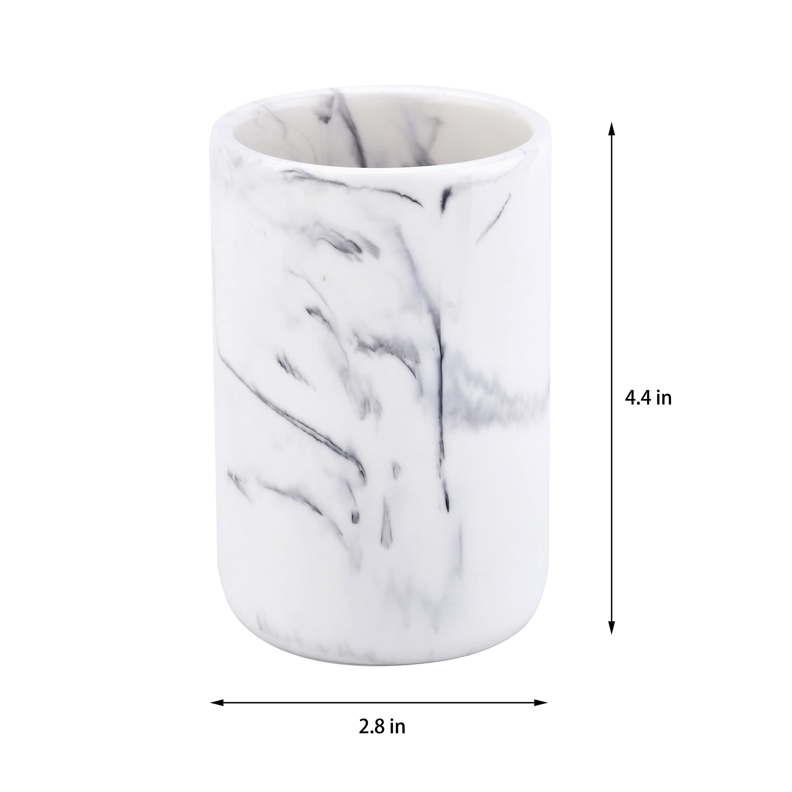 White Marble Look Resin Bathroom Tumbler Cup - Multifunctional Toothbrush & Toothpaste Holder, Pencil Organizer for Bathroom Countertop | Stylish Vanity Accessory for Modern Home Decor