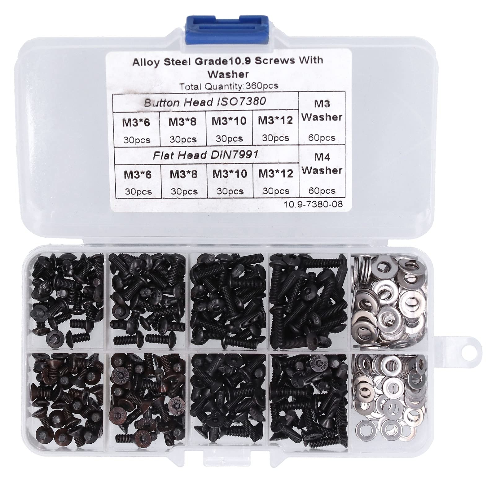 M3 Countersunk Screws Assortment Kit - 240Pcs Hex Socket Head Screws with 120Pcs Washers | Hardware Fasteners for Mechanical Repair, Electronics Disassembly & DIY Projects | Perfect for Furniture Assembly, Automotive Maintenance & Home Improvement