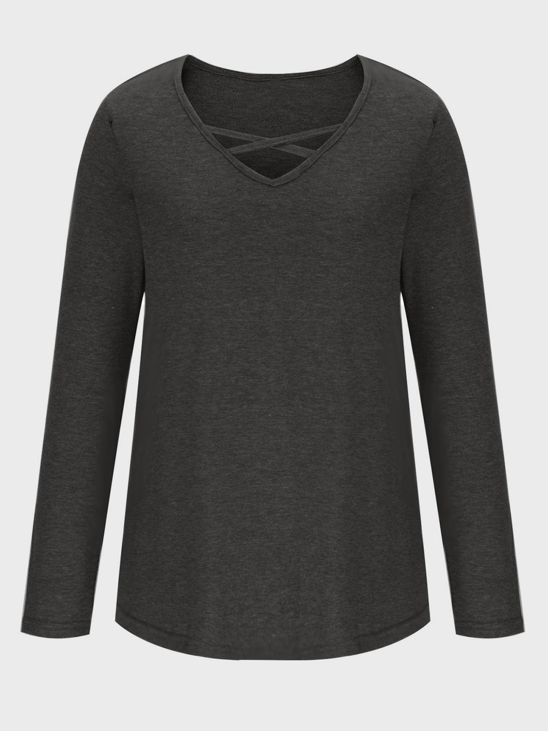 Crisscross V Neck Long Sleeve T-Shirt for Women - Soft Stretchy Casual Top - Perfect for Work, Date Night & Everyday Wear