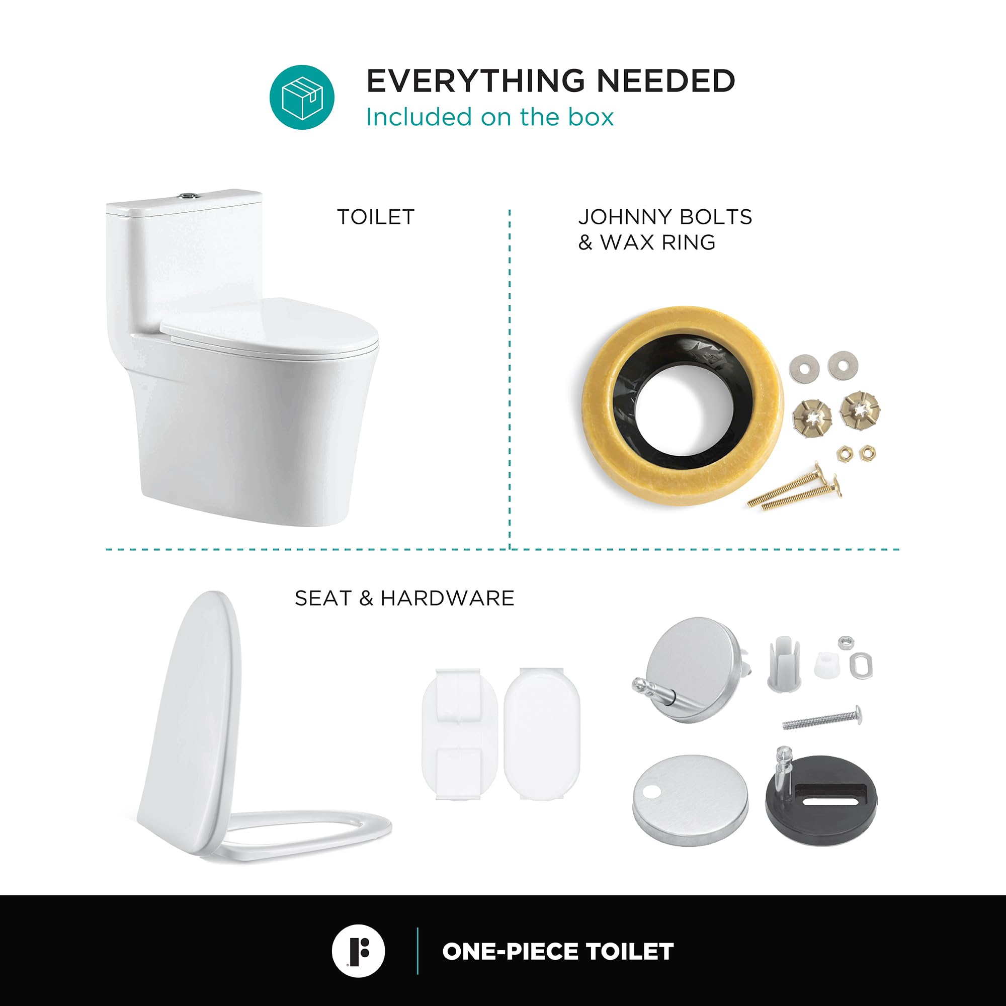 Modern One-Piece Toilet with High-Efficiency Dual Flush System | Compact Space-Saving Design | Round Toilet Seat | 12