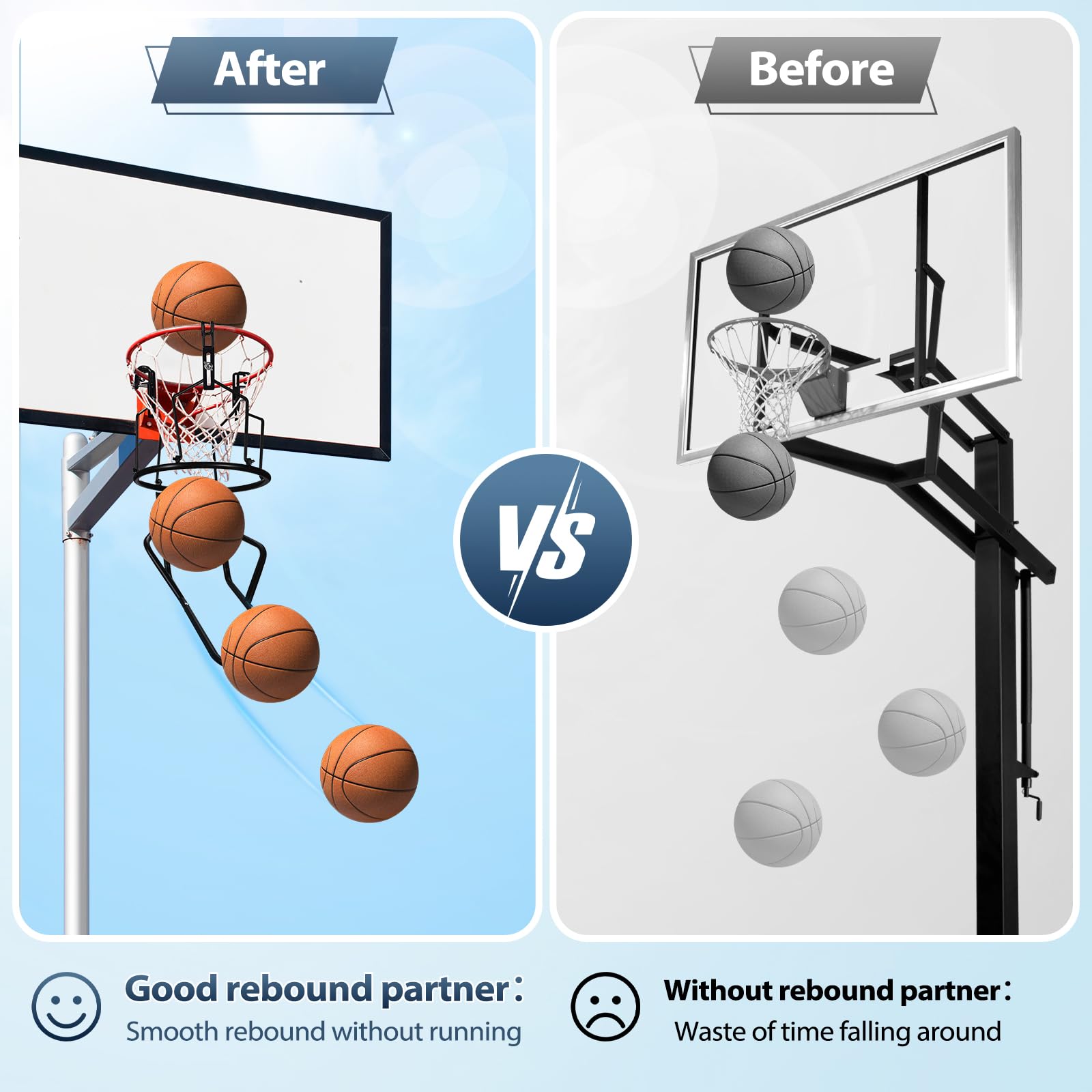 Sturdy Metal Basketball Rebounder with 3 Heavy-Duty Hooks - Professional Ball Return Training Equipment for 18