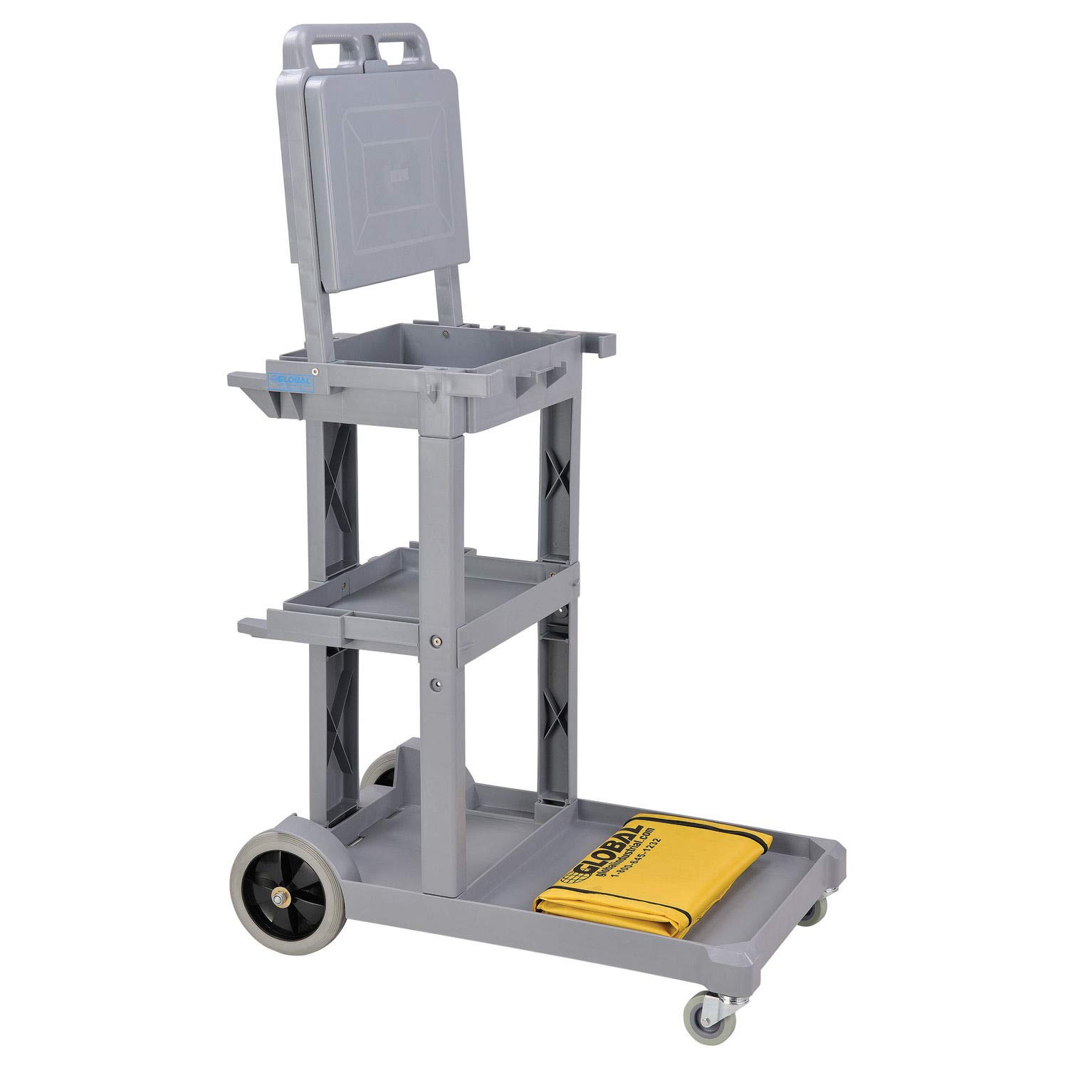 Global Industrial Janitor Cart - Heavy Duty Gray Cleaning Cart with 25 Gallon Vinyl Trash Bag - Perfect for Office, School, Hospital & Warehouse Cleaning