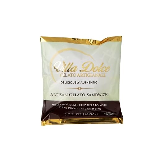 Villa Dolce Artisan Gelato Sandwiches - Mint Chocolate Chip with Dark Chocolate Cookies - 5.7oz (Pack of 18) - Perfect for Parties, Dessert Bars & Summer Treats