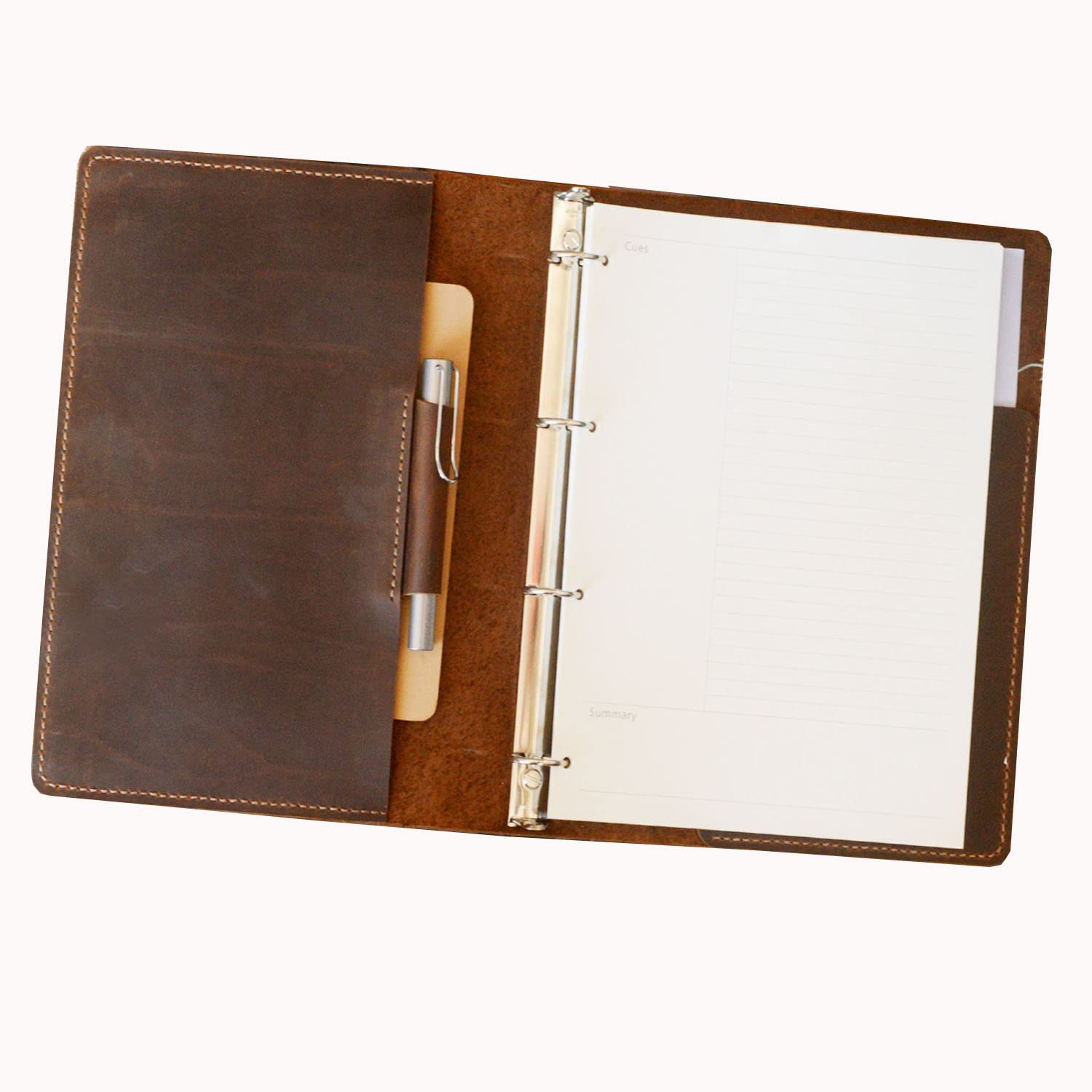 Premium Distressed Leather 4-Ring Binder for A4 Paper - Fits 4-Hole Refills, Professional Portfolio Organizer & Planner Cover - Perfect for Office, School, and Business Meetings (Model D712A4)