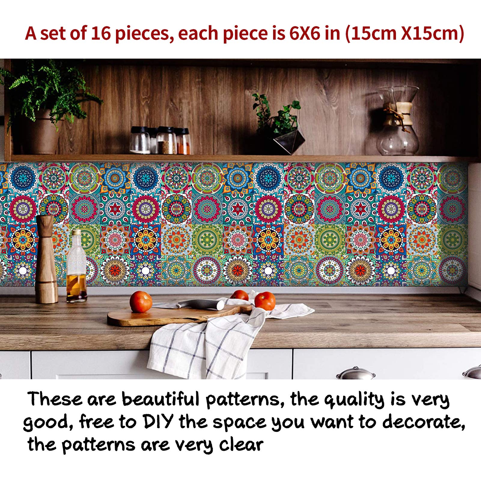 Kakofaci Peel and Stick Tile Stickers - 16 Pcs (6x6 Inch) Self-Adhesive Vinyl Backsplash for Kitchen, Bathroom & Home Decor | Easy DIY Wall Tile Upgrade for Countertops, Cabinets & Furniture