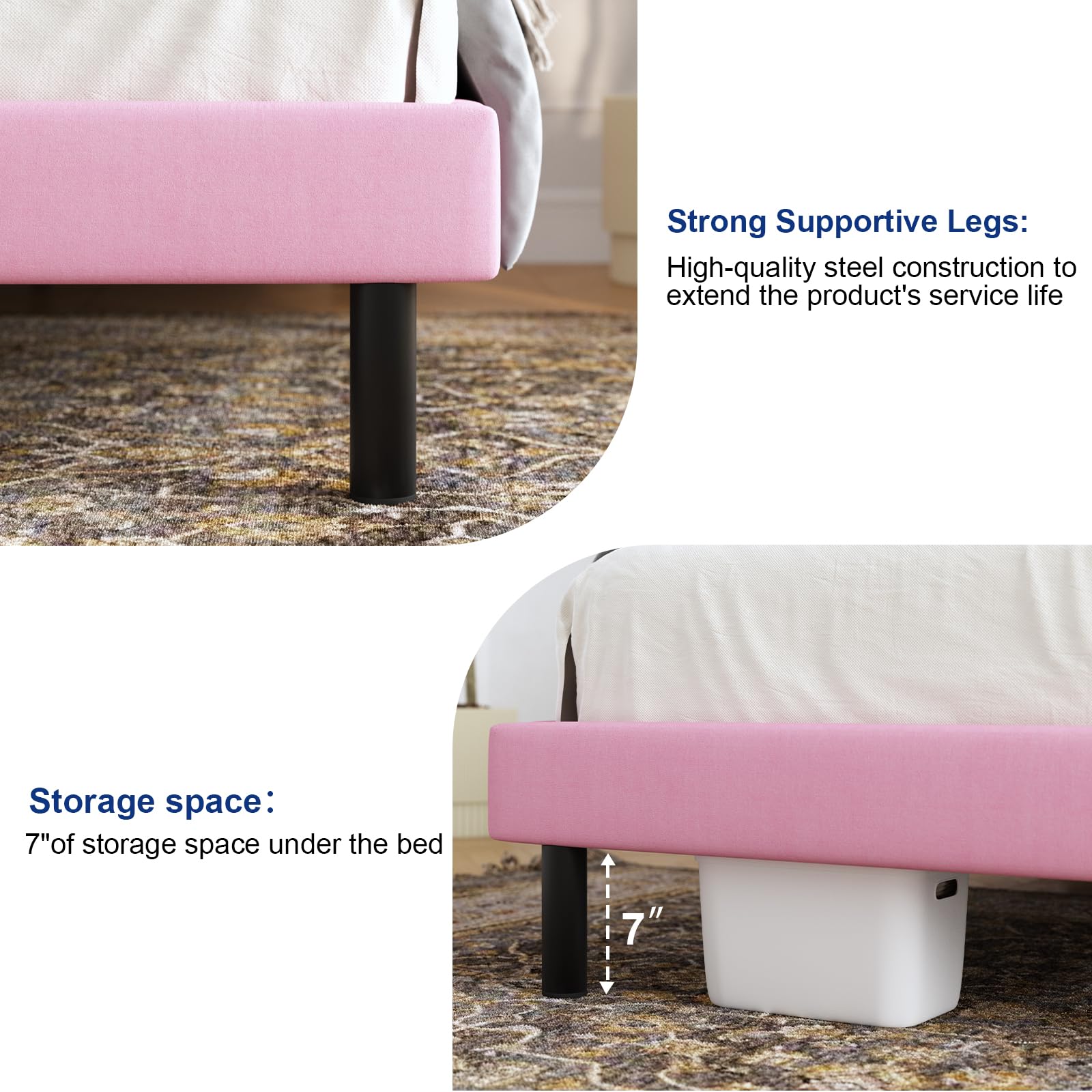 Lukace Twin Bed Frame with Upholstered Headboard - Sturdy Wood Platform Bed, No Box Spring Needed, Easy Assembly, Non-Slip & Noise-Free - Perfect for Kids Rooms, Guest Bedrooms & Small Spaces (Pink)