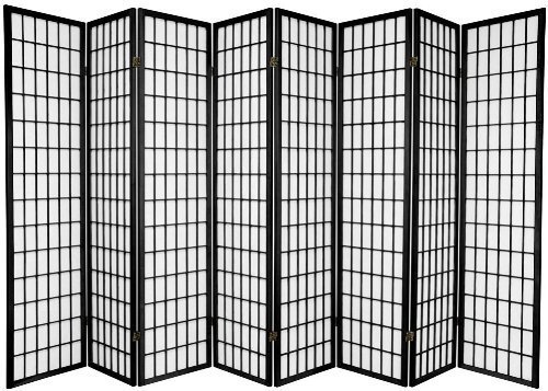 Oriental Style 4-Panel Room Divider Screen - Black Wooden Frame for Home & Office Privacy | Decorative Folding Partition for Bedroom, Living Room, Yoga Studio