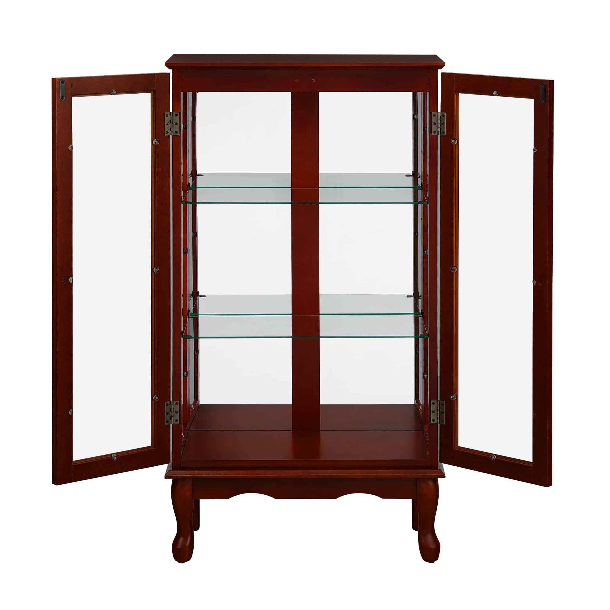 Cherry Wood Curio Cabinet with LED Lights - Glass Door Display Cabinet for Corner - Adjustable Tempered Glass Shelves & Carved Decor - Perfect for Showcasing China, Collectibles & Home Decor