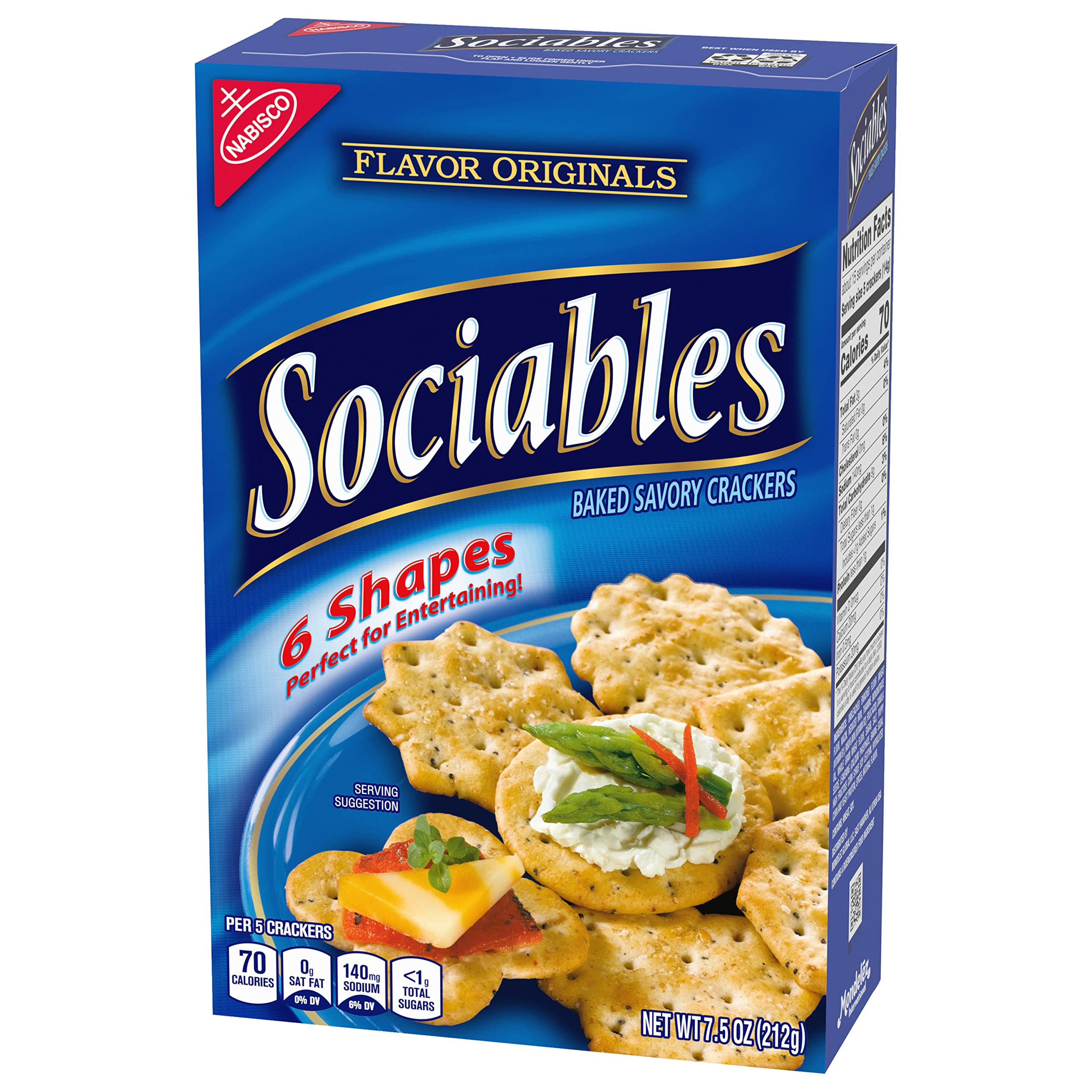 Flavor Originals Sociables Baked Savory Crackers - 6 Pack (7.5 oz Each) | Party Snacks, Game Night Treats & Office Break Room Snacks | Delicious Baked Crackers for Entertaining & Social Gatherings