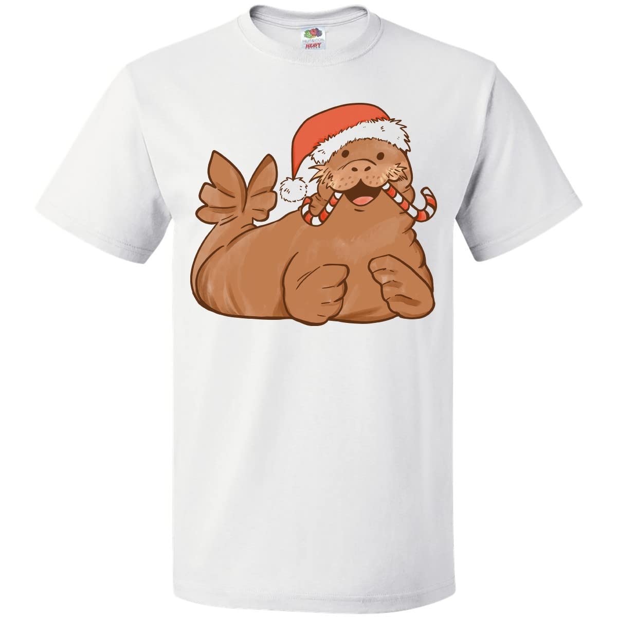 Inktastic Candy Cane Walrus Graphic T-Shirt for Men & Women - Fun Holiday Christmas Party Outfit