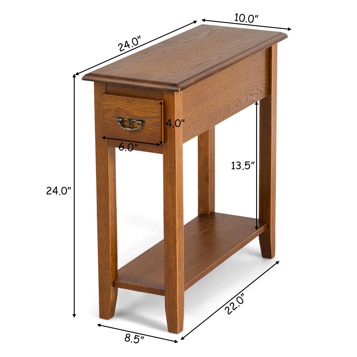 Tangkula Narrow End Table with Drawer & Open Shelf - Slim Side Table for Small Spaces, Compact Nightstand for Bedroom & Living Room - 9.8