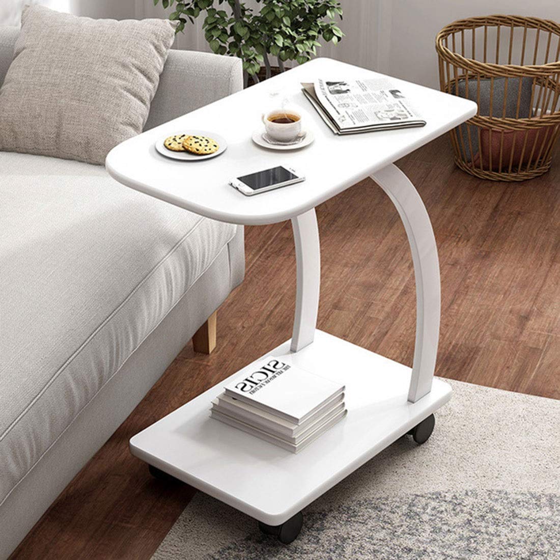 Wooden C-Shape End Table with Wheels - Removable Mini Side Table for Living Room, Bedroom, Office | Nightstand, Coffee Table, Sofa Side Table | Perfect for Small Spaces, Home Decor & Storage Solutions