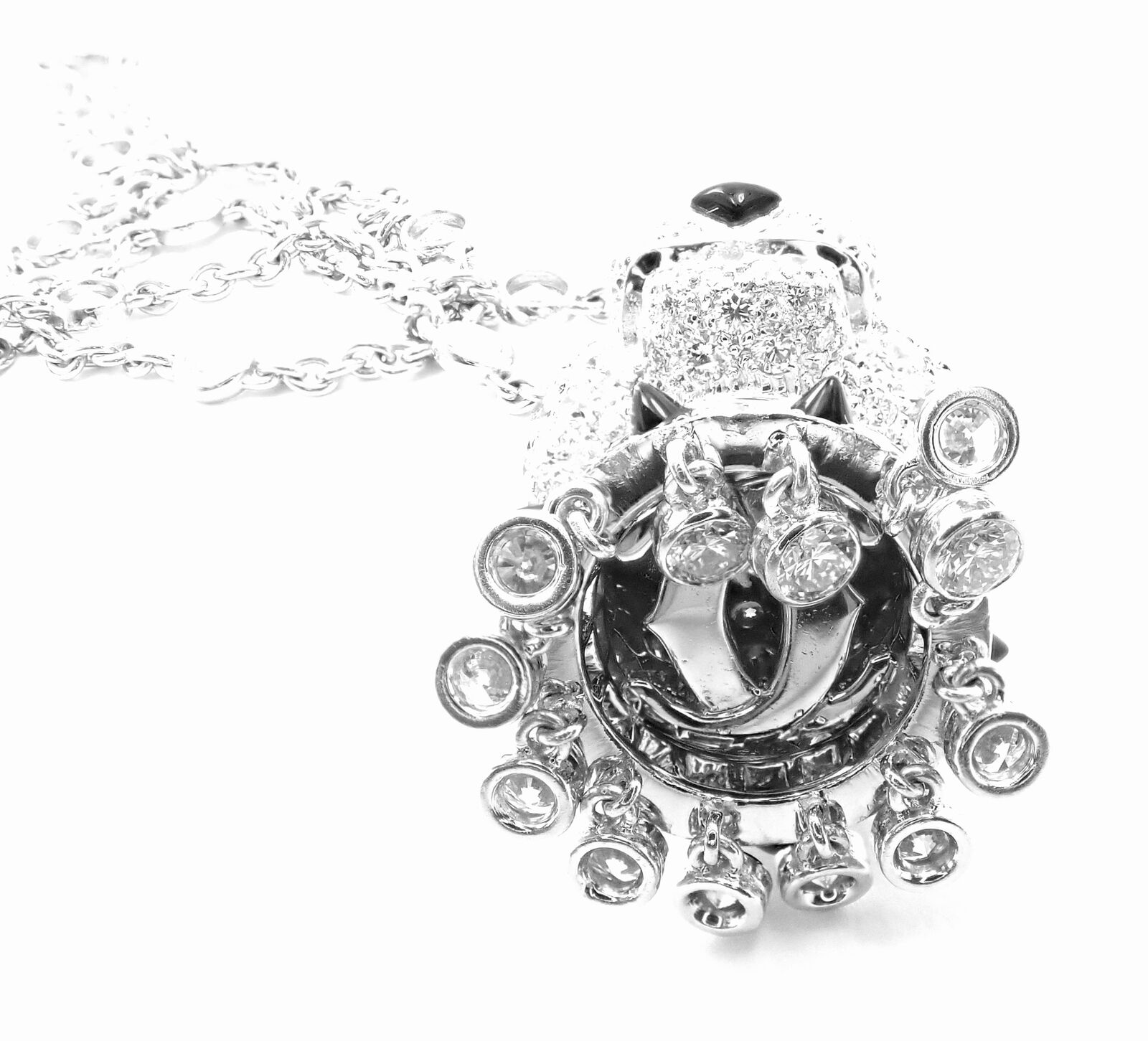 Authentic Cartier Panther 18k White Gold Diamond Emerald Onyx Pendant Necklace - Luxury Jewelry Gift for Women, Perfect for Weddings & Special Occasions