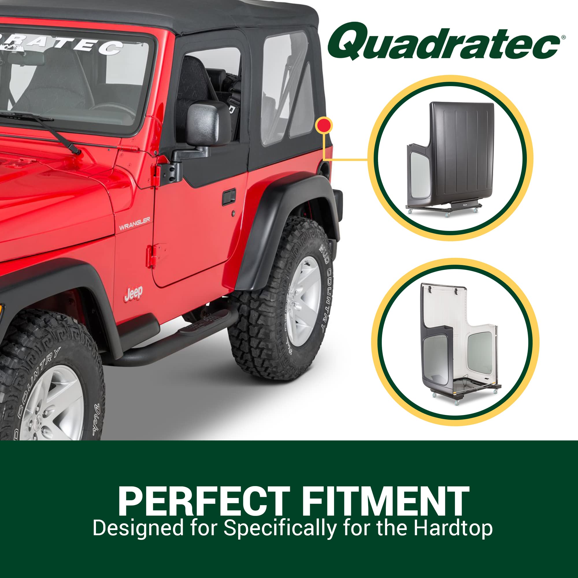 Quadratec Heavy Duty Jeep Wrangler Hardtop Storage Cart - Vertical Stand with Wheels for CJ-7, YJ & TJ Models (1976-2006) | Space-Saving Garage Organization Solution for Jeep Hardtop Storage & Workshop
