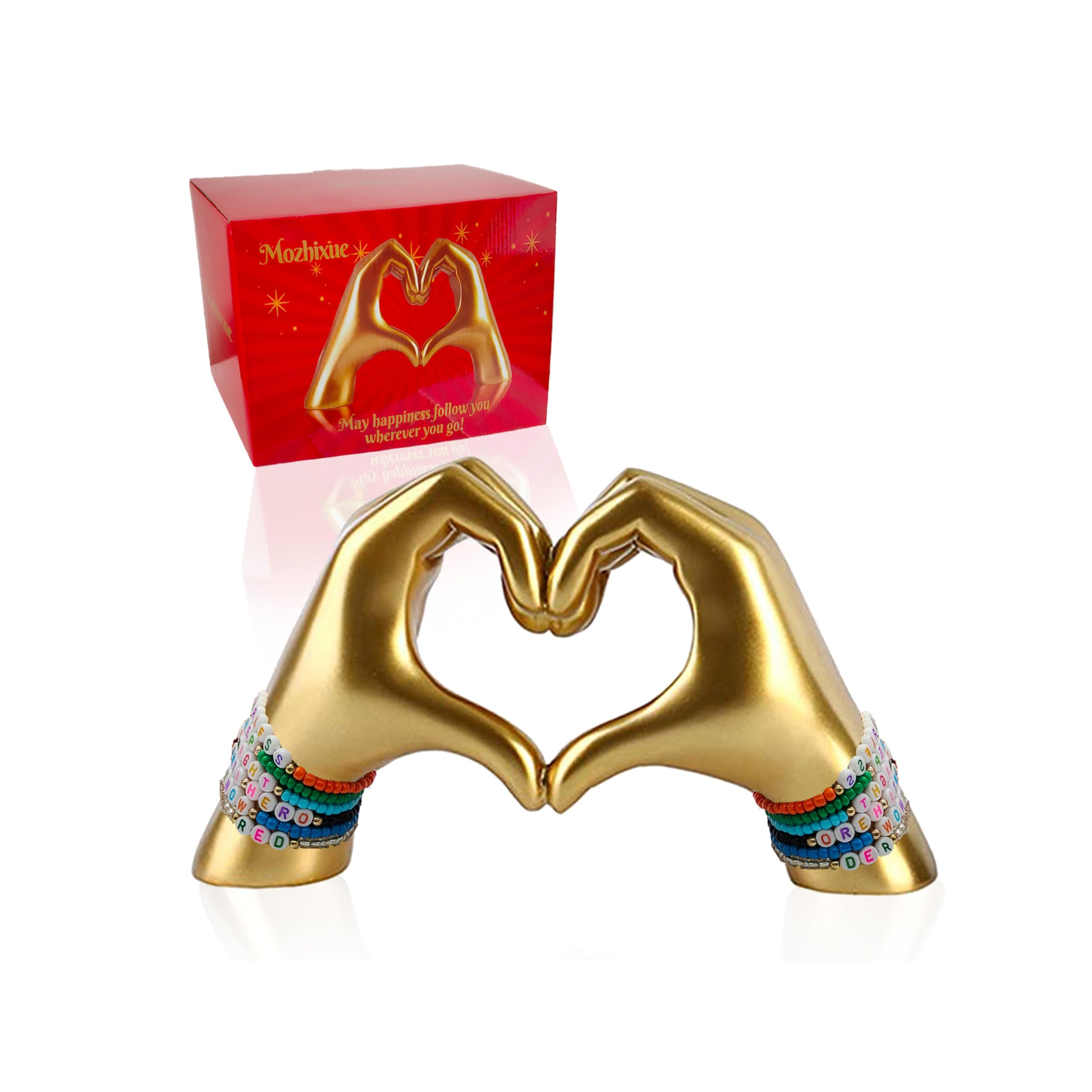 Hand Gesture Statues - Heart Shaped Love Finger Sculpture, Modern Art Home Decor in Gold for Wedding, Office & Desktop | Unique Personalized Gift for Couples, Anniversaries & Romantic Occasions