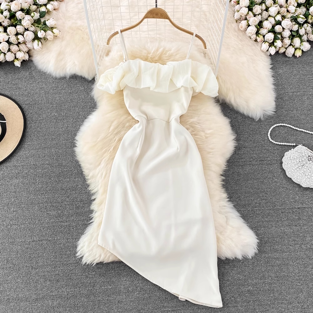 Off The Shoulder Irregular A Line Ruffle Dress for Women - Summer Flowy Boho Dress with Unique Hemline | Perfect for Beach Vacations, Date Nights & Outdoor Parties