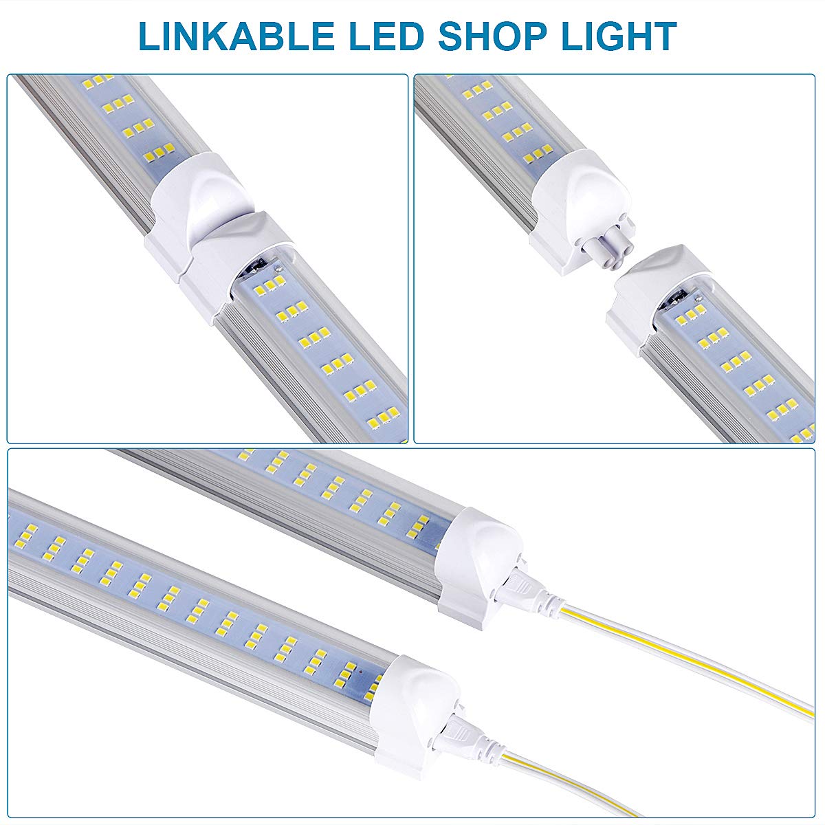 4FT LED Shop Light - 75W 9000LM 6000K Cold White, 3-Row Clear Cover High Output Linkable T8 LED Tube Lights for Garage, Warehouse & Workshop (Pack of 25) - Energy Efficient Bright Lighting Solution for Industrial & Commercial Spaces