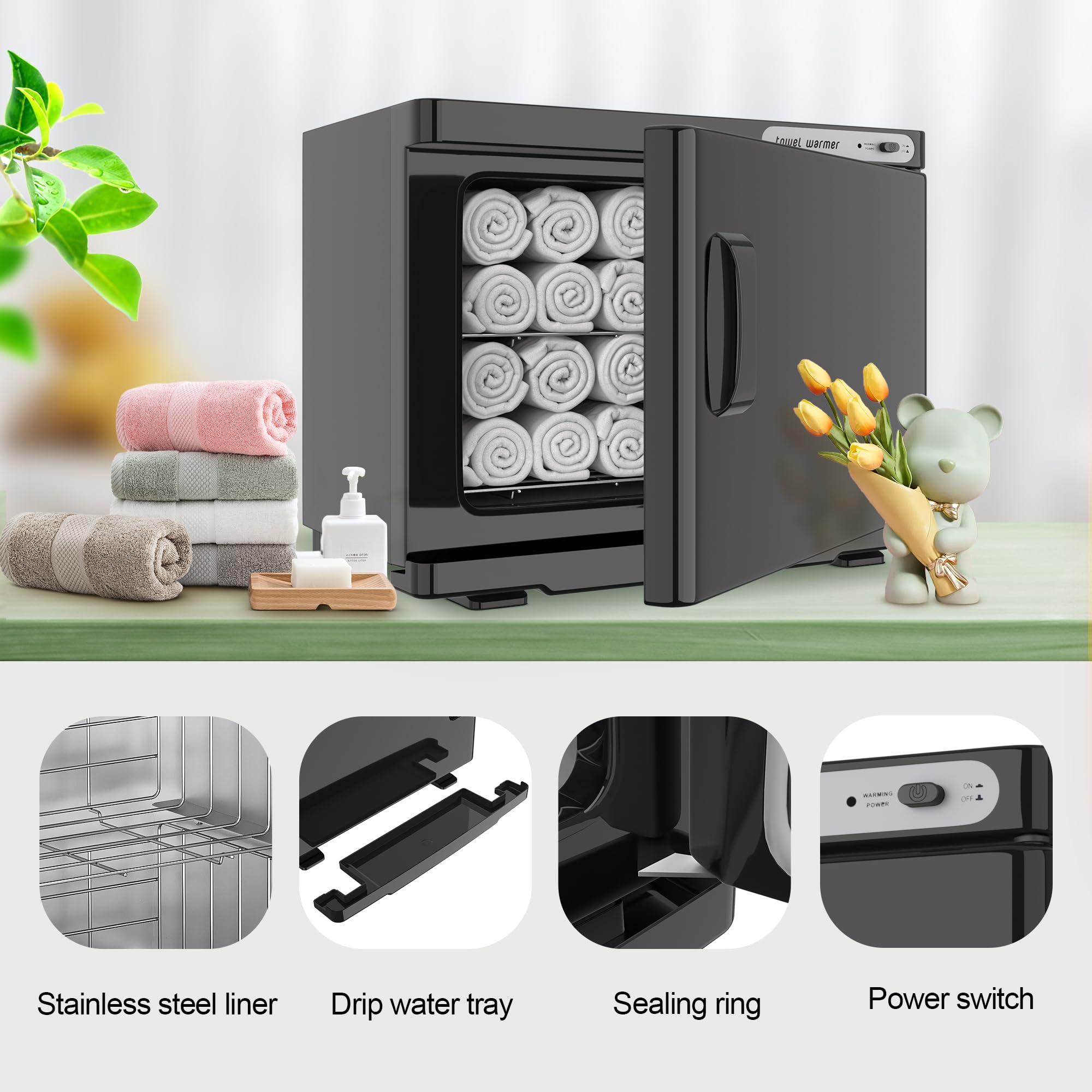 Premium 23L Towel Warmer Cabinet - Holds 32 Wet Facial Towels | Electric Hot Towel Heater for Spa, Salon & Home Use | Perfect for Facial Treatments, Hair Styling & Relaxation | Black