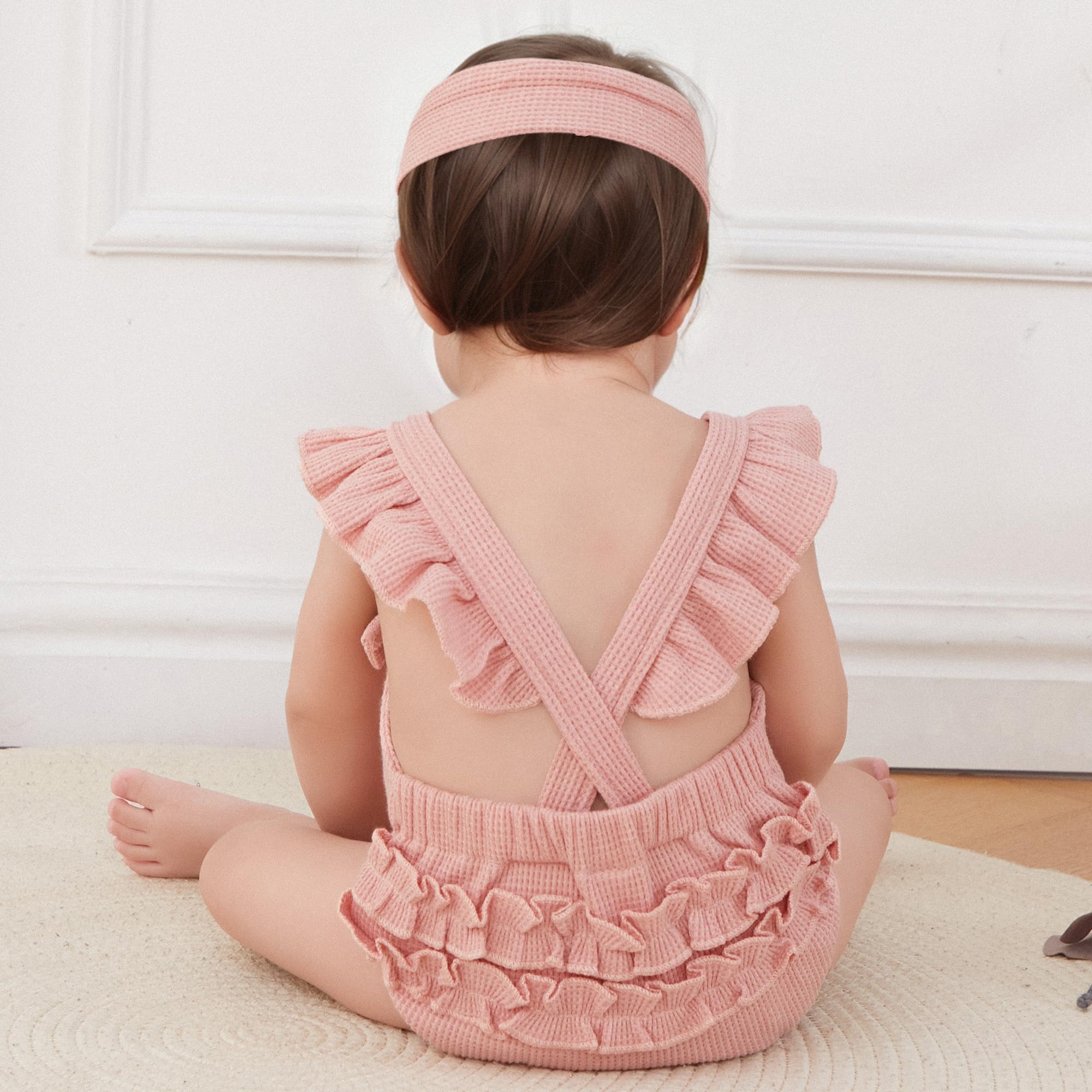 Boho Rainbow Baby Girl Clothes - Newborn Infant Ruffled Sleeveless Romper with Headband Outfit | Cute Summer Outfit for Photoshoot, Birthday Party & Playdate
