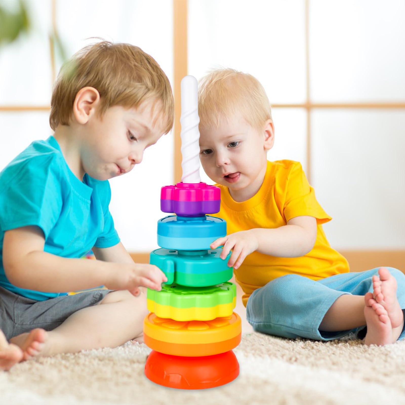Montessori Spinning Stacking Toys for Babies 12+ Months - Educational Ring Stacker for Toddlers 1-3 Years | Sensory Learning Toy for Kids | Perfect Easter, Christmas & Birthday Gift | Great for Early Childhood Development & Motor Skills Practice