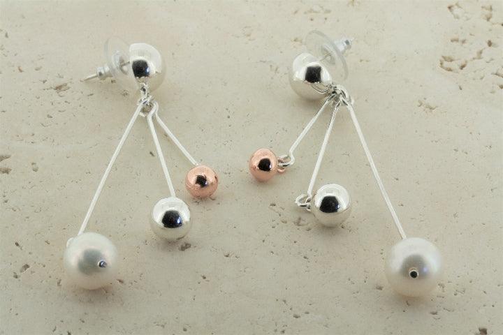 Elegant Copper Silver Pearl Ball Drop Earrings for Women - Perfect for Parties, Weddings & Everyday Wear