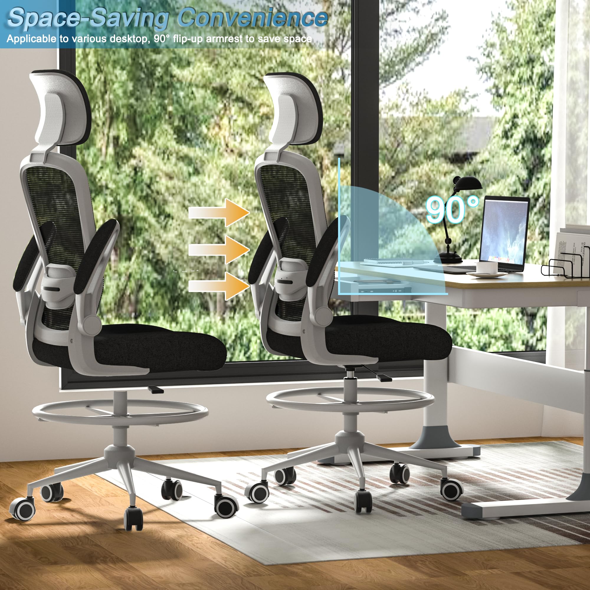 Mimoglad Adjustable Drafting Chair with Lumbar Support - Ergonomic Mesh Office Chair for Standing Desk, Drawing & Computer Work - Perfect for Architects, Designers & Home Office Use
