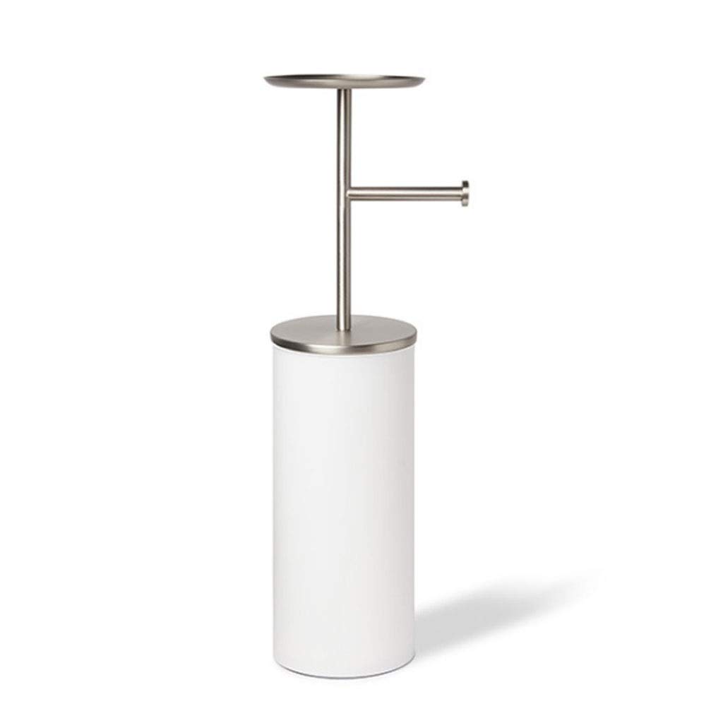 White Free Standing Toilet Paper Holder & Roll Storage Stand - Bathroom Floor Paper Towel Organizer for Home, Office, or RV Use