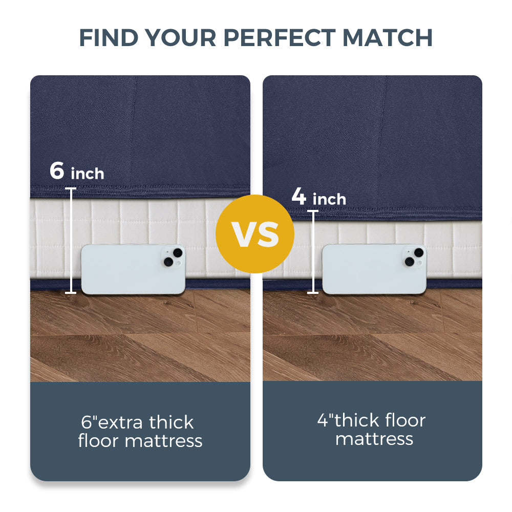 MAXYOYO 6-Inch Extra Thick Square Floor Futon Mattress - Premium Mattress Topper Pad in Navy Blue | Perfect for Guest Beds, Dorm Rooms, and Living Room Floor Lounging