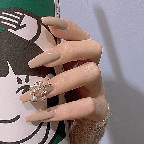 24pcs Fake Nails with Glue - Milk Tea Color Long False Nails | Fashionable Press-on Nails for Manicure | Perfect for Parties, Weddings & Daily Wear | DL Size Nail Patches