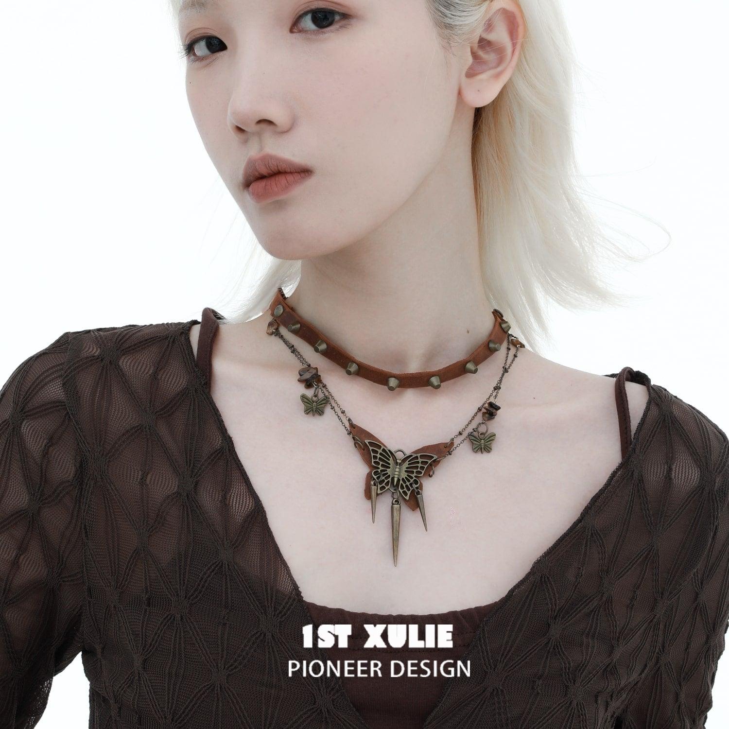 ButterflyWasteland Genuine Cowhide Leather Choker Necklace for Women - Gothic Punk Fashion Accessory for Concerts, Parties & Everyday Wear