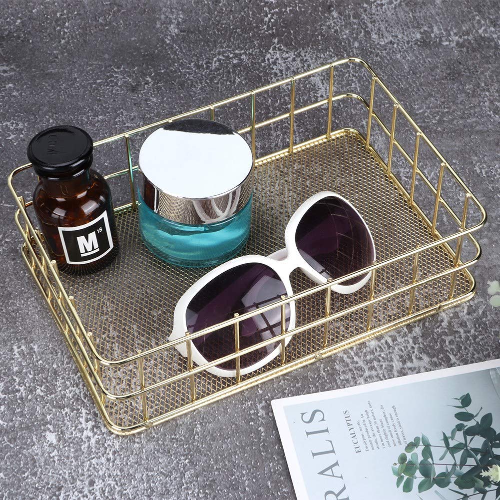 Golden Iron Storage Basket - Hollow Mesh Organizer for Home, Office & Bathroom Storage