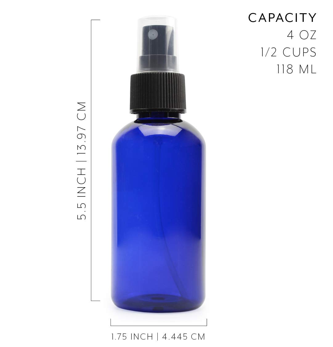 Cornucopia 12-Pack 4oz Blue Plastic Fine Mist Spray Bottles - BPA-Free PET #1 Plastic Spritzer Bottles with Labels Included - Perfect for Hair Styling, Gardening, Cleaning & Travel Essentials