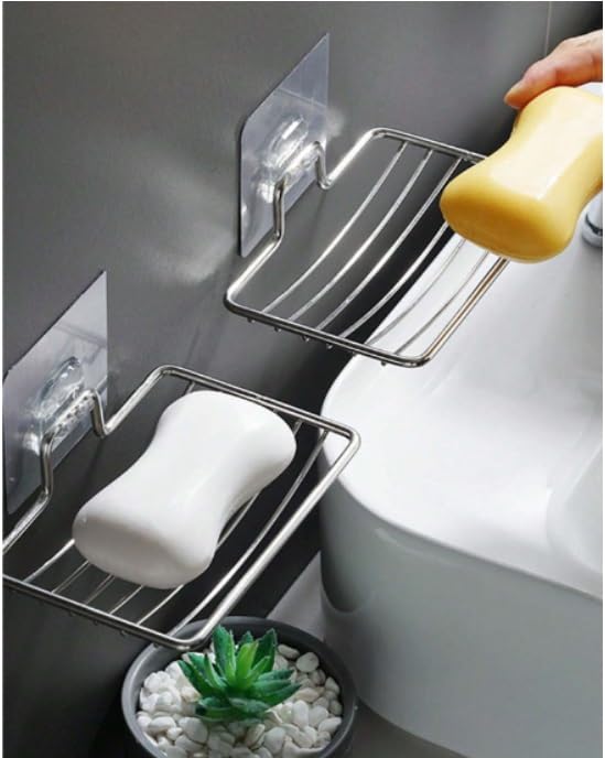 OSLEN No-Drill Rustproof Stainless Steel Wall Mount Soap Dish Holder - Square Soap Tray & Sponge Organizer for Bathroom, Kitchen Sink (Silver, 1-Pack) | Perfect for Showers, Vanities & Wet Areas