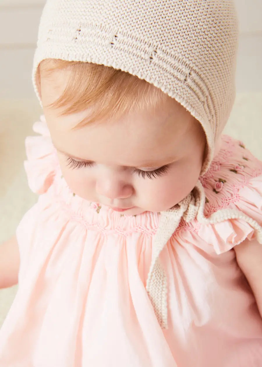 Pink Hand Smocked Sleeveless Baby Dress with Bloomers - 12 Months Size - Perfect for Special Occasions, Photoshoots & Summer Outfits