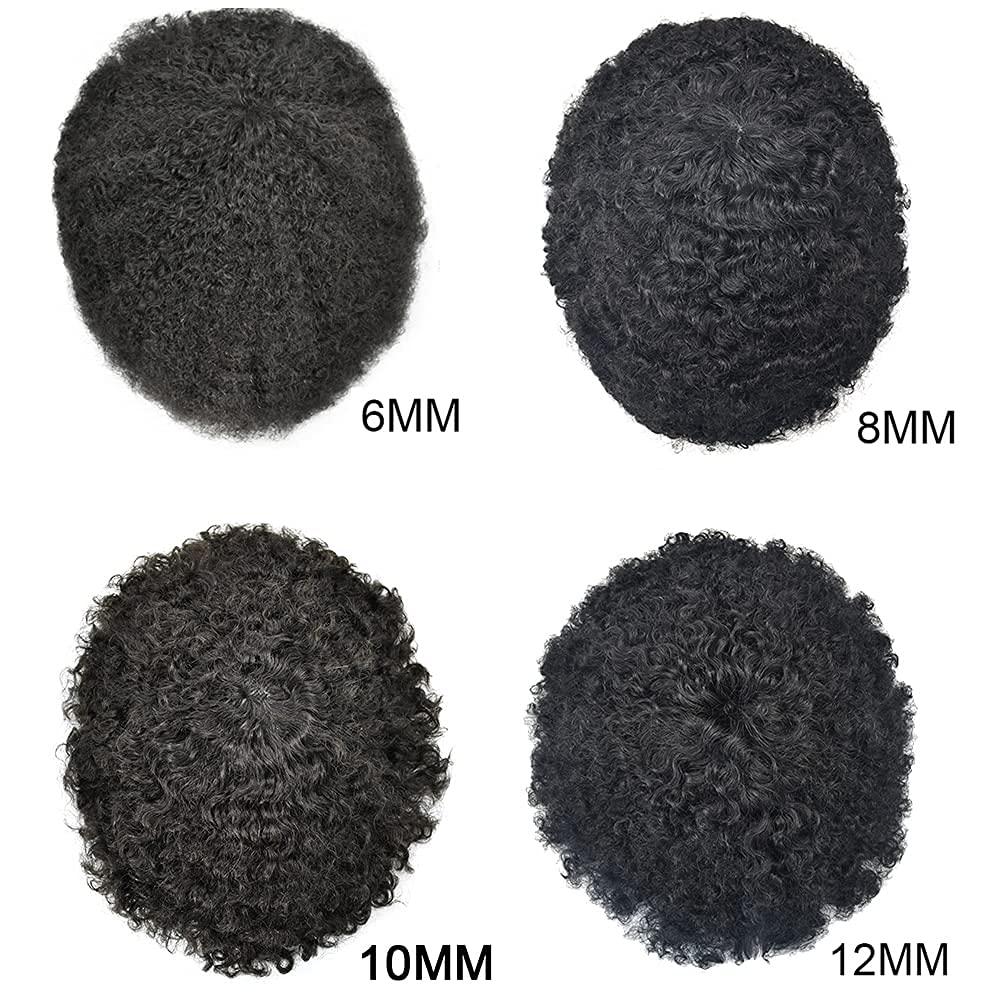 10x8 Afro Curly Men's Toupee - Full Poly African American Human Hair System with Injected PU Skin - Kinky Curly Wig Replacement for Black Men (Afro Wavy 8mm, Jet Black #1) | Perfect for Daily Wear, Special Occasions & Hair Loss Solutions
