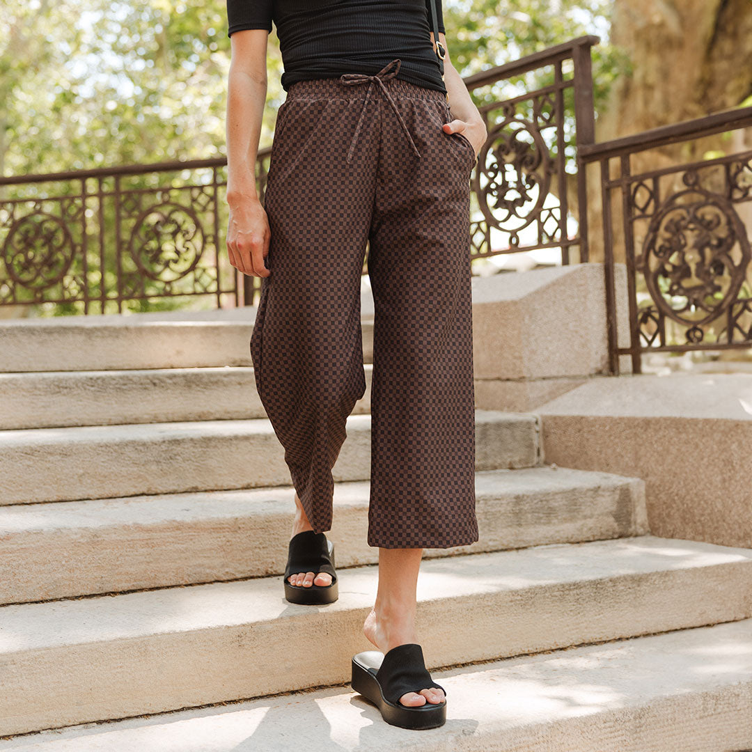 Audrey Wide Leg Pants for Women - High Waisted Linen Trousers with Wicker Print | Perfect for Summer, Office Wear & Casual Outfits