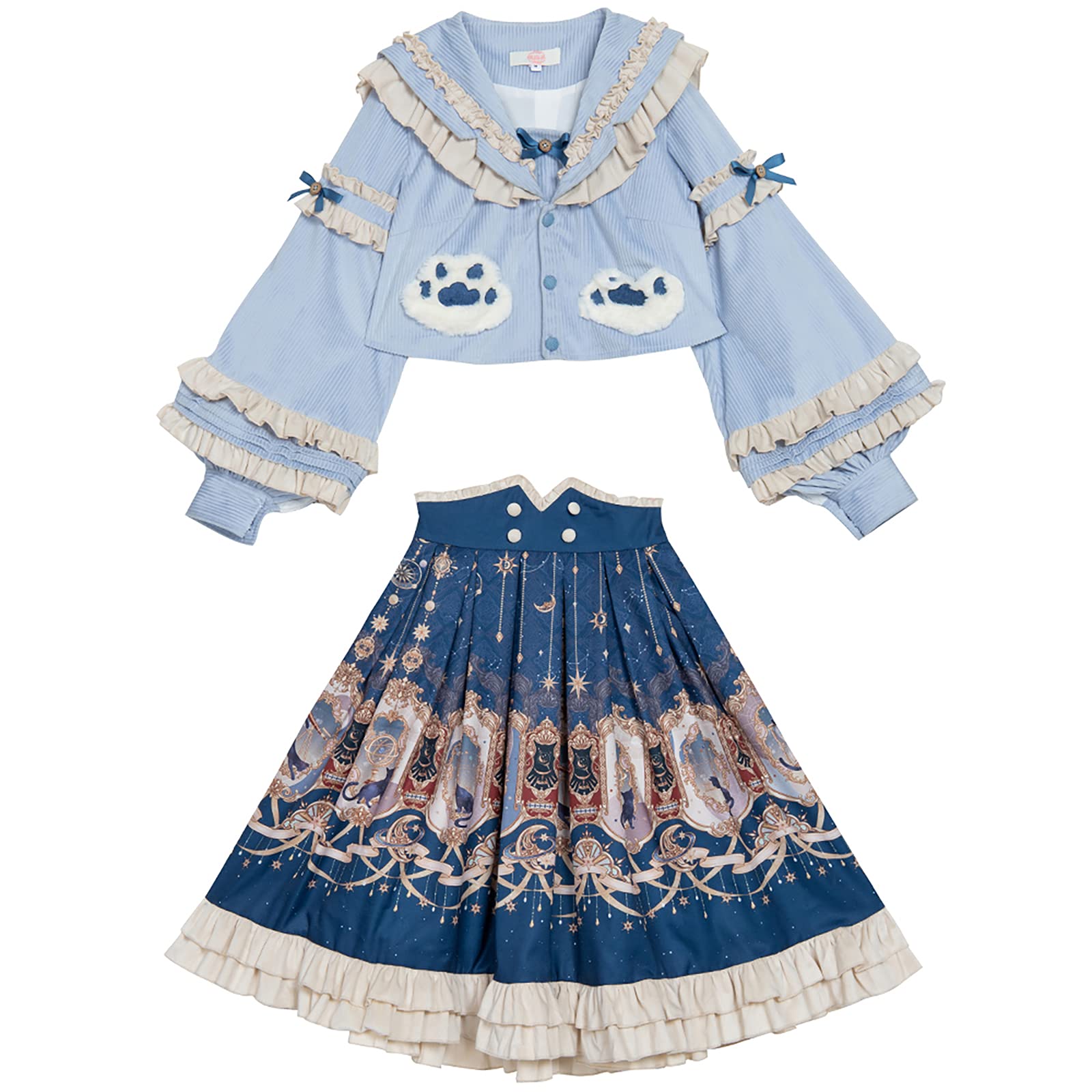 Sweet Lolita Dress Plus Size 2-Piece Set - Victorian Style Kawaii Blue Cape & Skirt for Women | Christmas Party, Cosplay, Tea Party Outfit