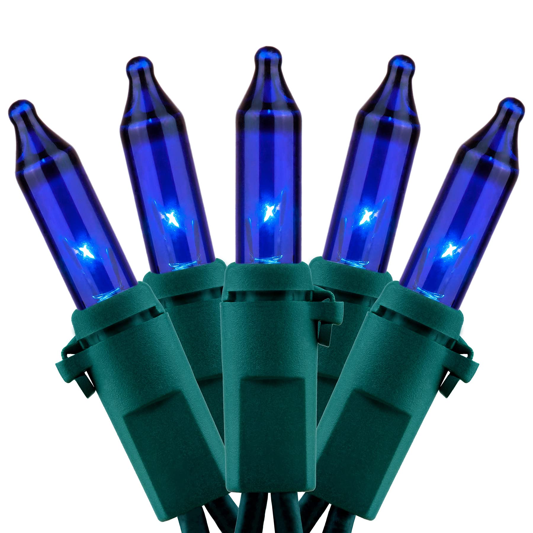 YULETIME 200 Blue Christmas Lights - 2 Pack of 33ft UL Certified Incandescent String Lights (100 Count, Blue-Green Wire) for Indoor/Outdoor Holiday Decorations, Tree Trimming & Party Lighting