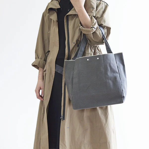 Kurashiki Hampu Canvas Tote Bag - Medium Size Bluish Gray | Japanese Cotton Tote Bag for Women | Eco-Friendly Shopping, Beach & Daily Use